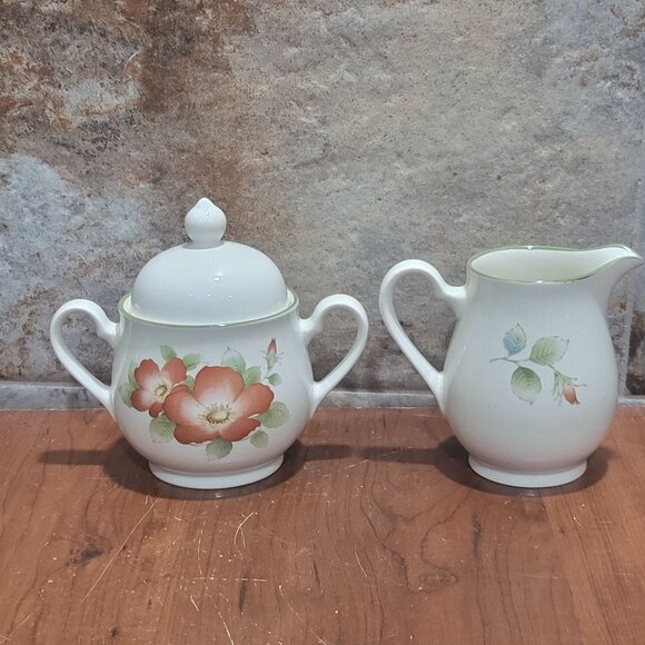 Vintage Keltcraft by Noritake Wild Rose Creamer & Sugar Set Ireland - Picture 3 of 10